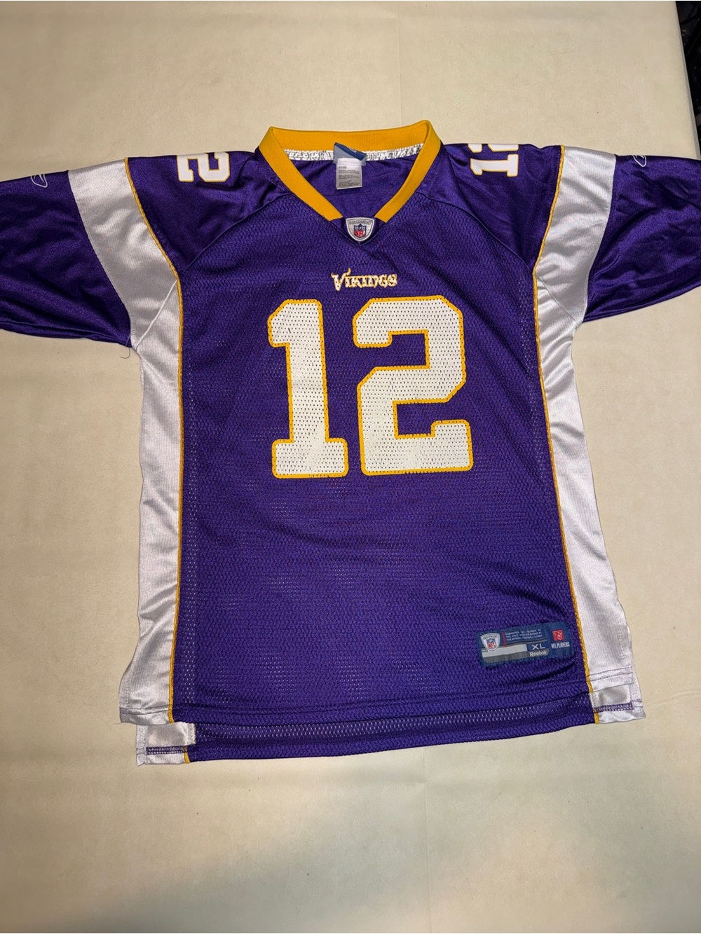 Reebok Kids Purple, White and Gold #12 Vikings Football Jersey